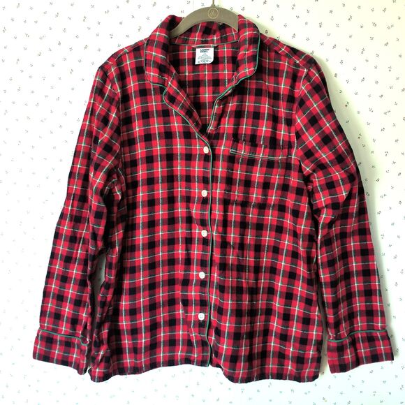 Lands' End Flannel Pajama Set Womens M Red Tartan Plaid Cotton Cozy Pockets - Picture 2 of 16